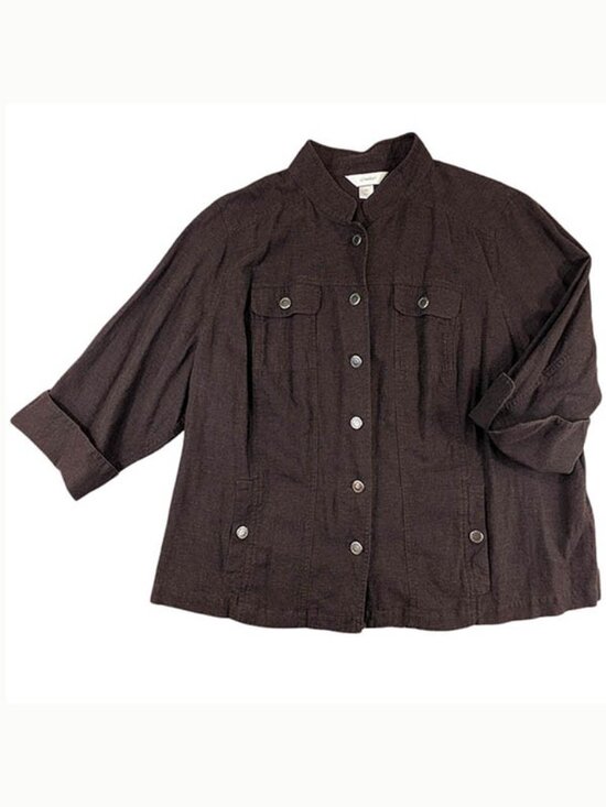 CJ Banks Tops - CJ Banks Top Womens 2X Brown Linen Shacket‎ Career Capsule Minimalist Utility